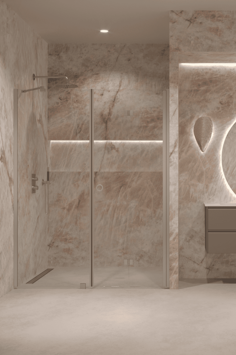 Alcove shower screen Hietakari Forma 318, fixed wall + folding door – view 5 Alcove shower screen Hietakari Forma 318, fixed wall + folding door – 5
