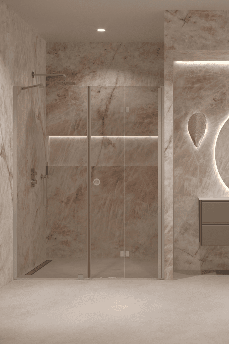 Alcove shower screen Hietakari Forma 318, aluminium frame, bronze tinted glass Alcove shower screen Hietakari Forma 318, aluminium frame, bronze tinted glass