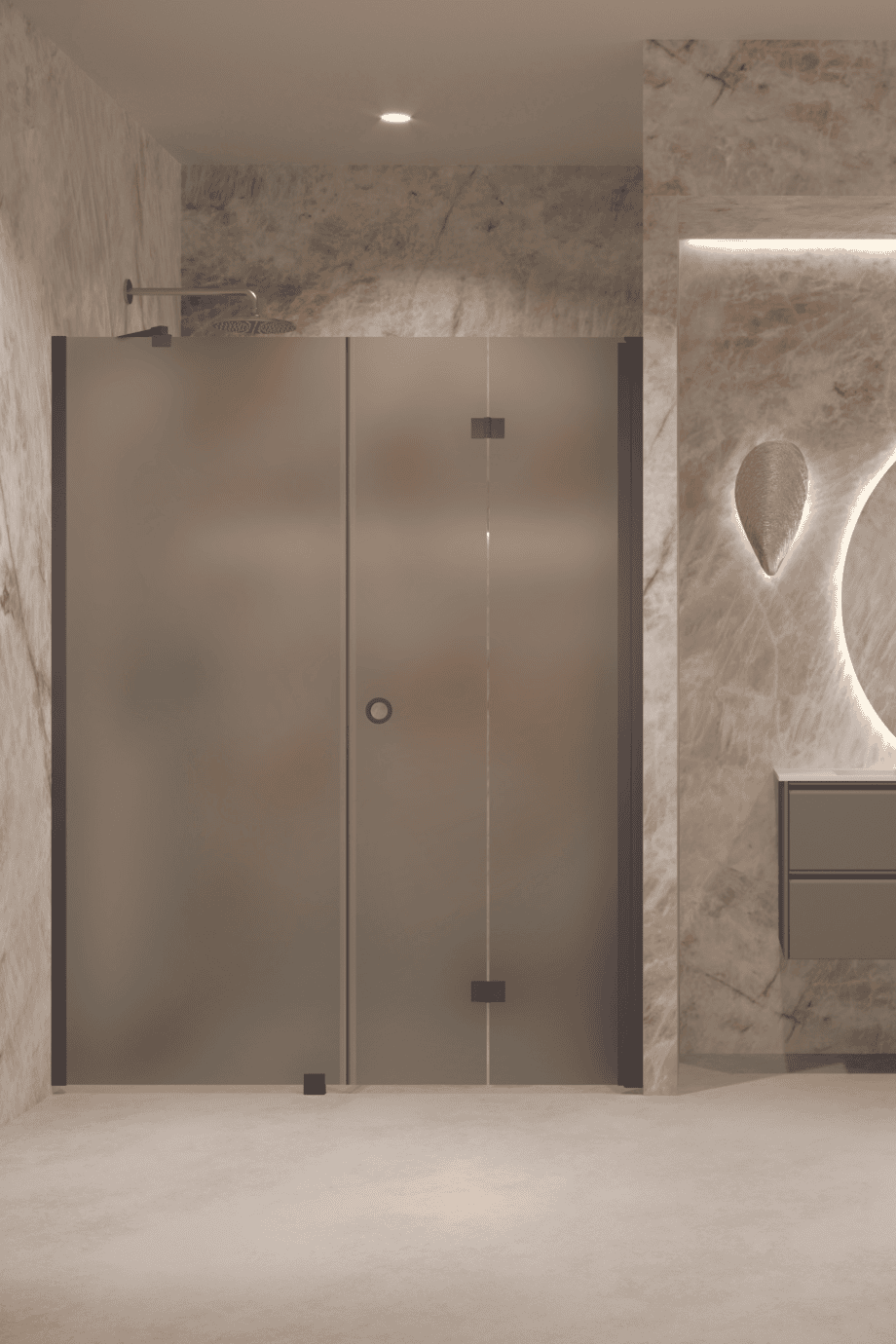 Alcove shower screen Hietakari Forma 318, Cocoa frame, grey satin glass Alcove shower screen Hietakari Forma 318, Cocoa frame, grey satin glass