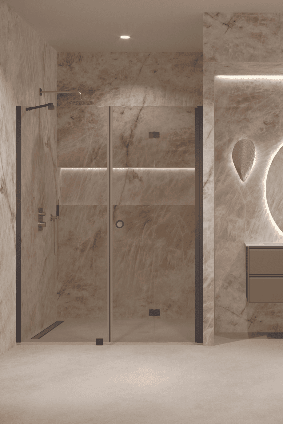 Alcove shower screen Hietakari Forma 318, Cocoa frame, bronze tinted glass Alcove shower screen Hietakari Forma 318, Cocoa frame, bronze tinted glass