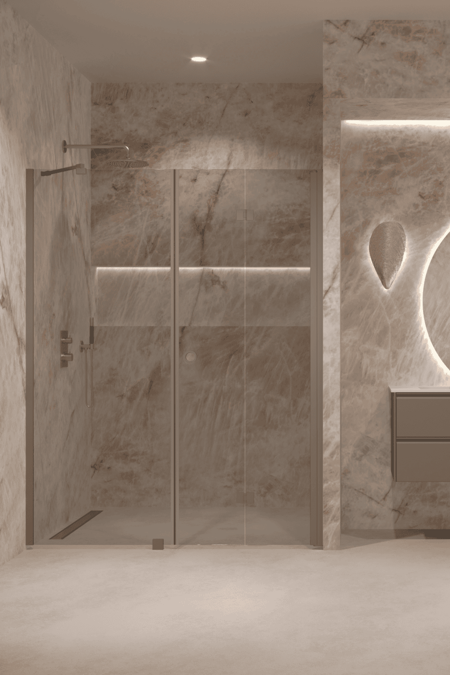 Alcove shower screen Hietakari Forma 318, Mocha frame, grey tinted glass Alcove shower screen Hietakari Forma 318, Mocha frame, grey tinted glass