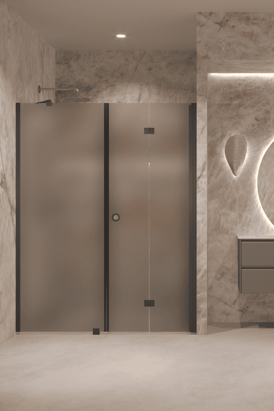 Alcove shower screen Hietakari Forma 318, black frame, grey satin glass Alcove shower screen Hietakari Forma 318, black frame, grey satin glass