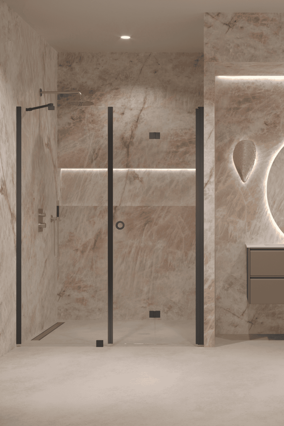 Alcove shower screen Hietakari Forma 318, fixed wall + folding door – view 6 Alcove shower screen Hietakari Forma 318, fixed wall + folding door – 6