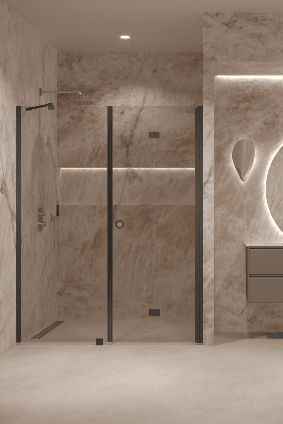 Alcove shower screen Hietakari Forma 318, black frame, bronze tinted glass Alcove shower screen Hietakari Forma 318, black frame, bronze tinted glass