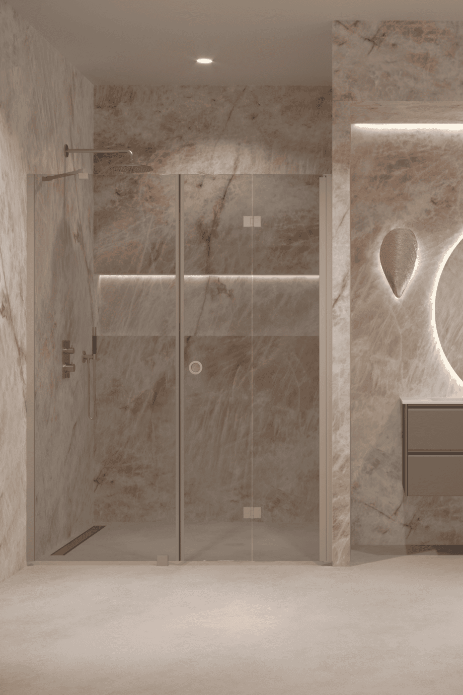 Alcove shower screen Hietakari Forma 318, Sand frame, grey tinted glass Alcove shower screen Hietakari Forma 318, Sand frame, grey tinted glass