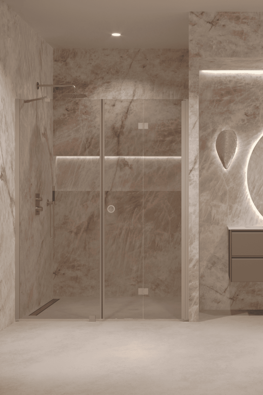 Alcove shower screen Hietakari Forma 318, Sand frame, bronze tinted glass Alcove shower screen Hietakari Forma 318, Sand frame, bronze tinted glass