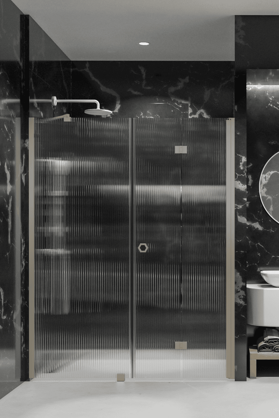 Alcove shower screen Hietakari Forma 318, Sand frame, reeded glass Alcove shower screen Hietakari Forma 318, Sand frame, reeded glass