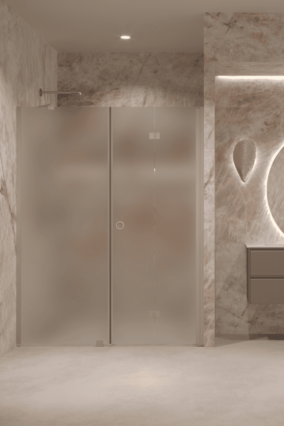 Alcove shower screen Hietakari Forma 318, Sand frame, satin frosted glass Alcove shower screen Hietakari Forma 318, Sand frame, satin frosted glass