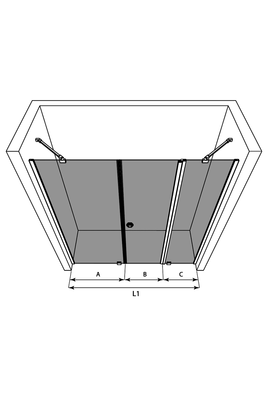 Alcove shower screen Hietakari Forma 319, fixed wall + hinged door with fixed part – 3