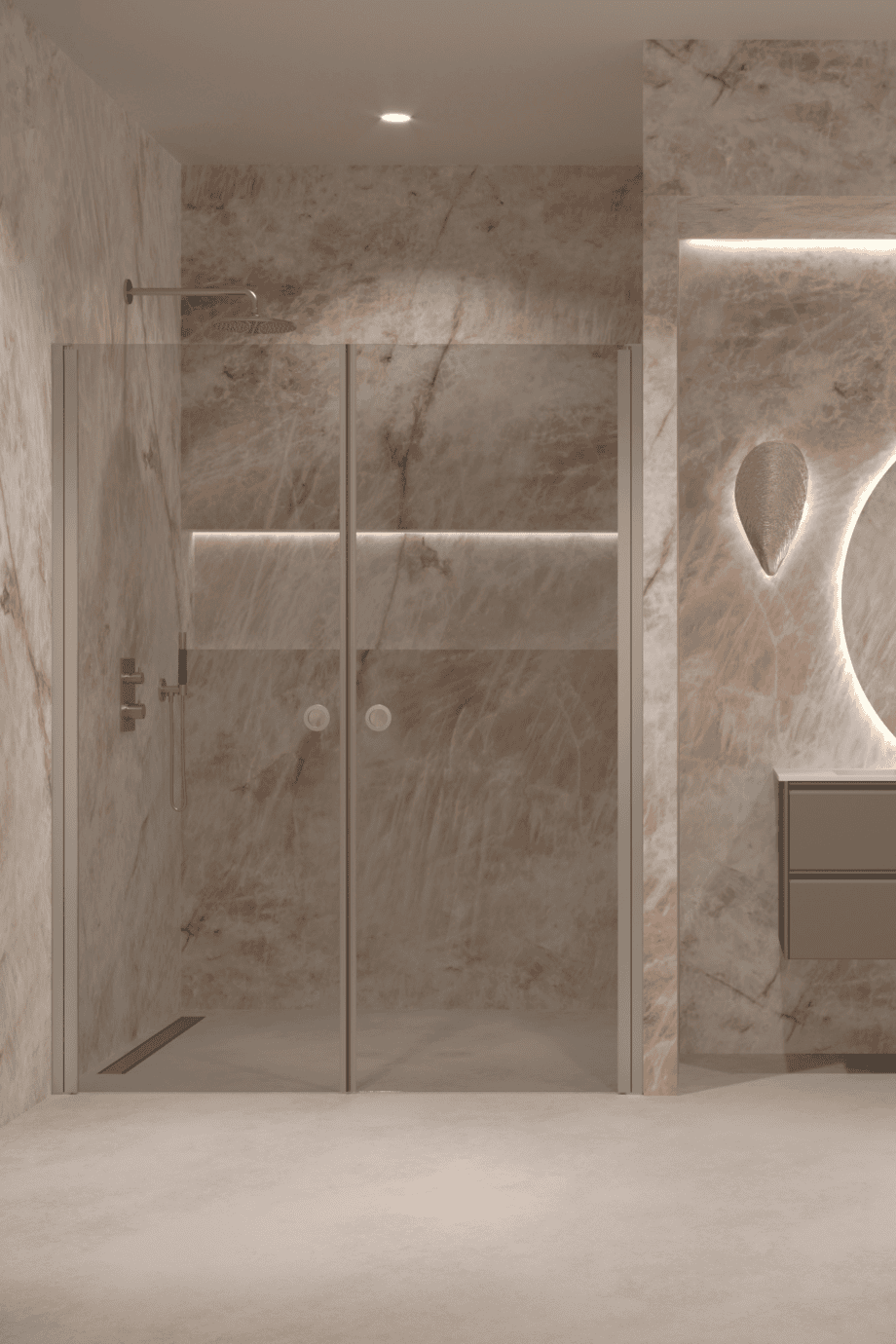 Alcove shower screen Hietakari Forma 321, aluminium frame, grey tinted glass Alcove shower screen Hietakari Forma 321, aluminium frame, grey tinted glass