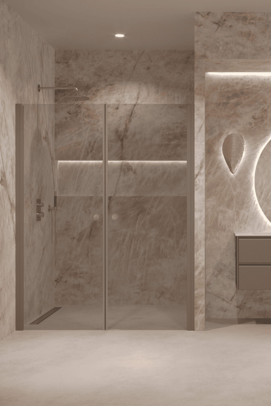 Alcove shower screen Hietakari Forma 321, Mocha frame, grey tinted glass Alcove shower screen Hietakari Forma 321, Mocha frame, grey tinted glass