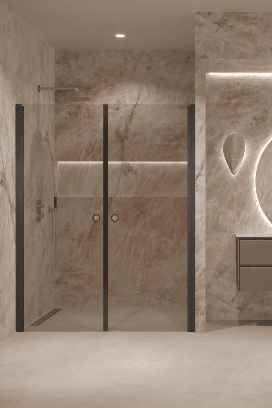 Alcove shower screen Hietakari Forma 321, black frame, bronze tinted glass Alcove shower screen Hietakari Forma 321, black frame, bronze tinted glass
