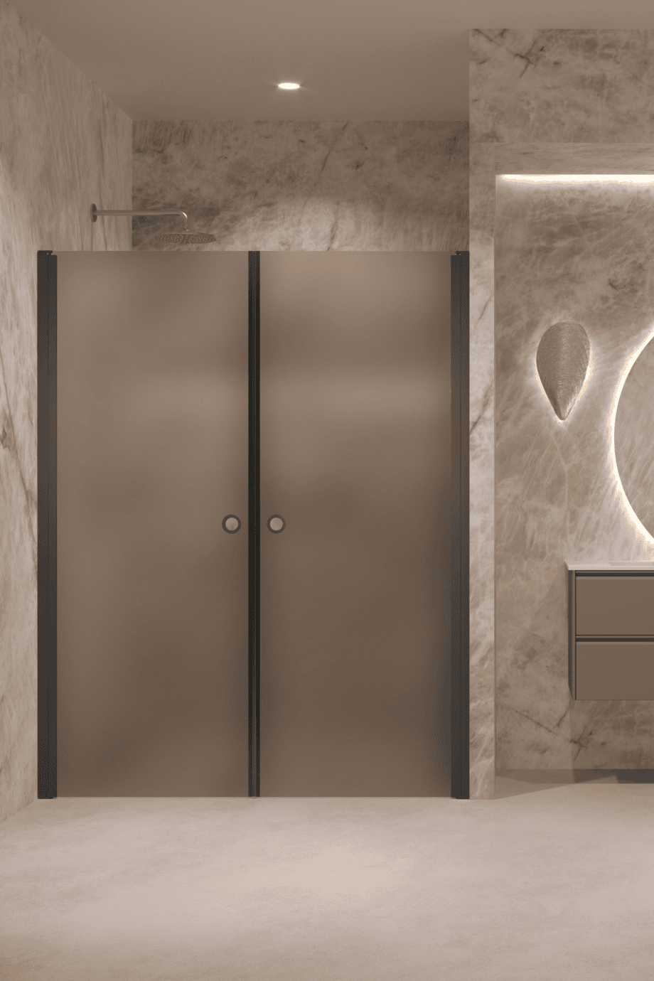 Alcove shower screen Hietakari Forma 321, black frame, brown satin glass Alcove shower screen Hietakari Forma 321, black frame, brown satin glass