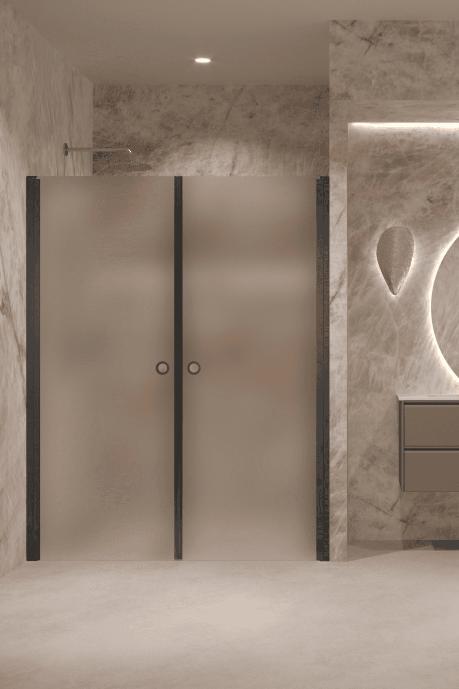 Alcove shower screen Hietakari Forma 321, black frame, super bright satin glass Alcove shower screen Hietakari Forma 321, black frame, super bright satin glass