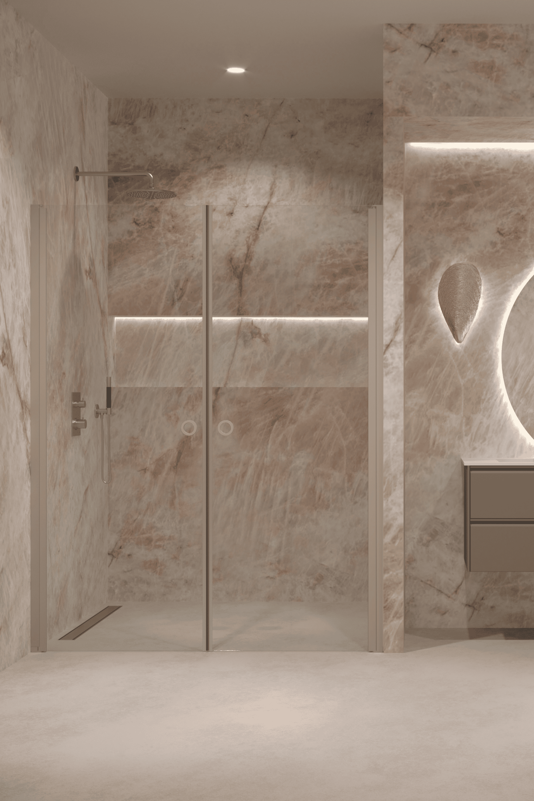 Alcove shower screen Hietakari Forma 321, Sand frame, clear glass Alcove shower screen Hietakari Forma 321, Sand frame, clear glass