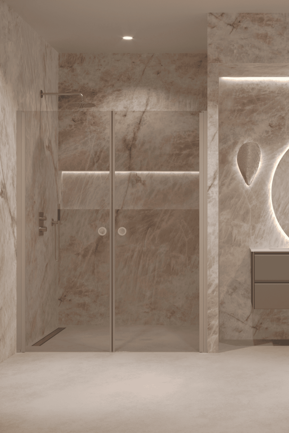 Alcove shower screen Hietakari Forma 321, Sand frame, bronze tinted glass Alcove shower screen Hietakari Forma 321, Sand frame, bronze tinted glass
