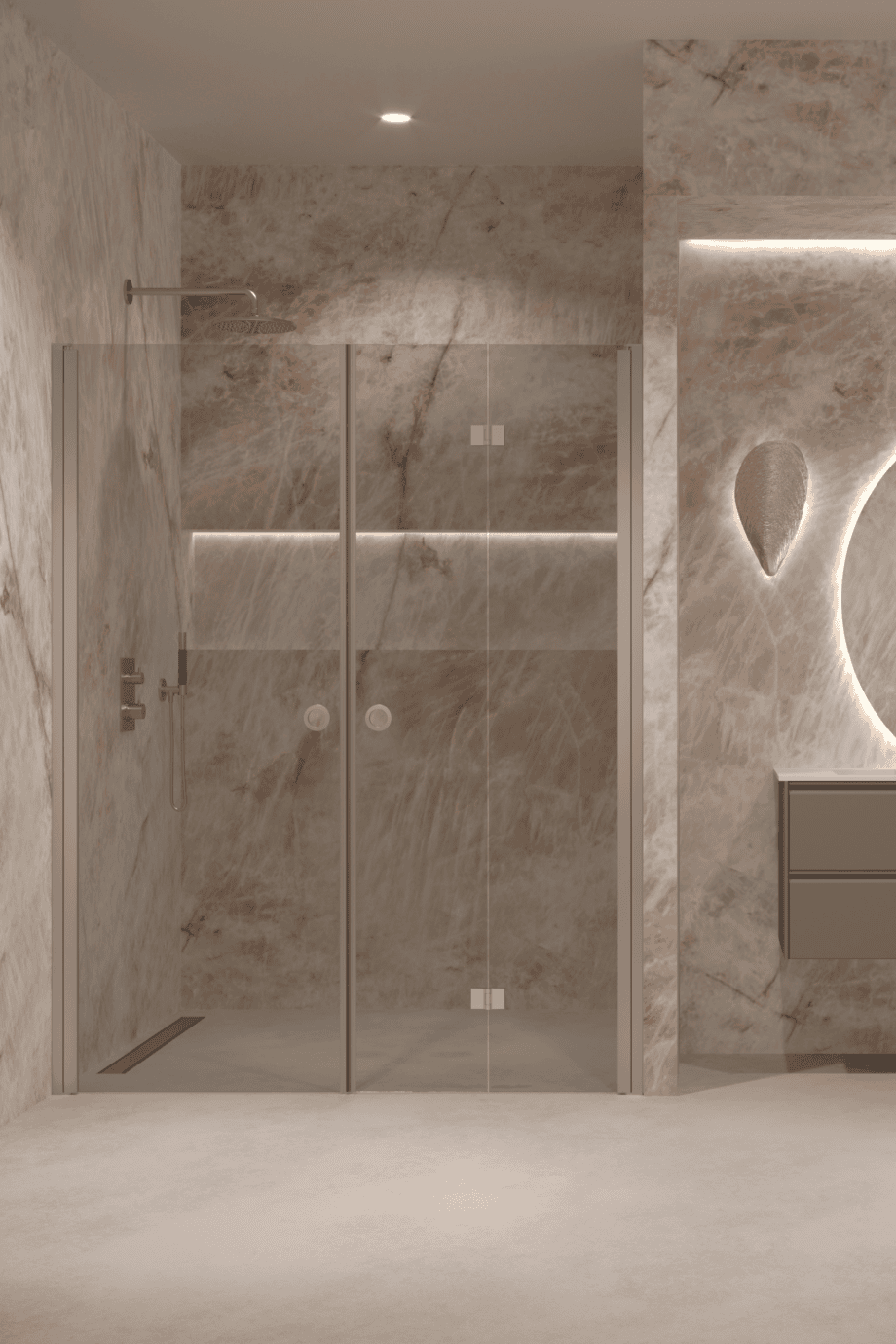 Alcove shower screen Hietakari Forma 322, aluminium frame, grey tinted glass Alcove shower screen Hietakari Forma 322, aluminium frame, grey tinted glass