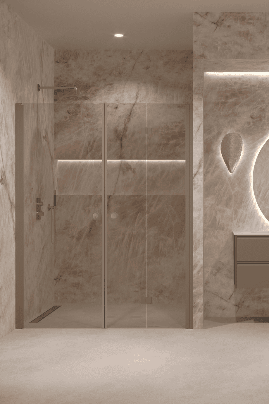 Alcove shower screen Hietakari Forma 322, Mocha frame, bronze tinted glass Alcove shower screen Hietakari Forma 322, Mocha frame, bronze tinted glass