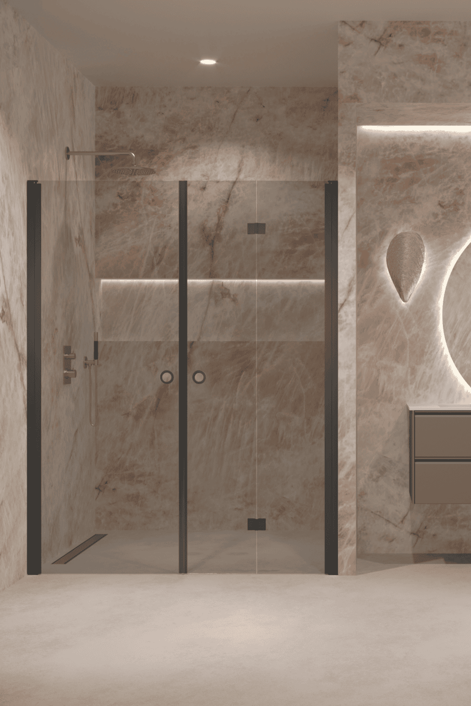 Alcove shower screen Hietakari Forma 322, black frame, grey tinted glass Alcove shower screen Hietakari Forma 322, black frame, grey tinted glass