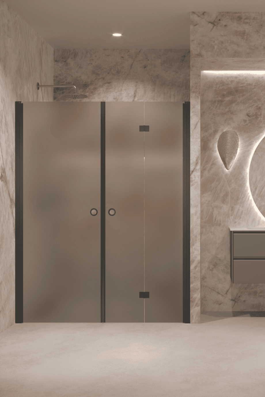 Alcove shower screen Hietakari Forma 322, black frame, grey satin glass Alcove shower screen Hietakari Forma 322, black frame, grey satin glass