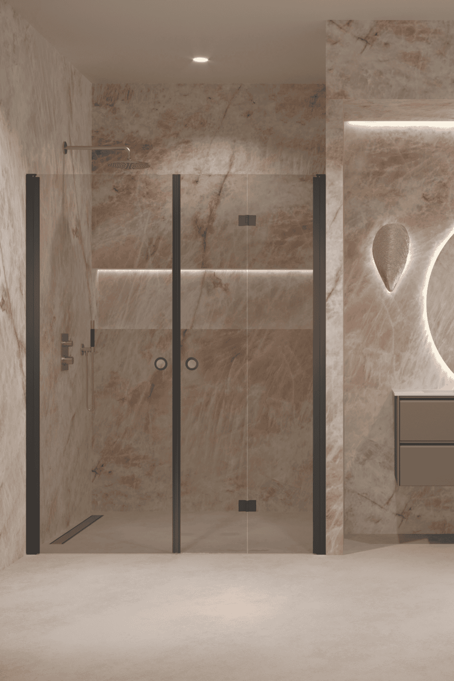 Alcove shower screen Hietakari Forma 322, black frame, bronze tinted glass Alcove shower screen Hietakari Forma 322, black frame, bronze tinted glass
