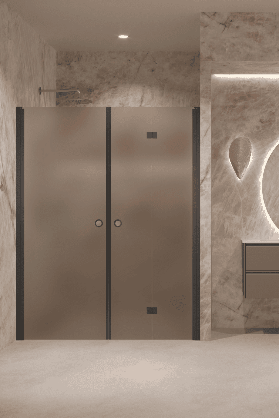 Alcove shower screen Hietakari Forma 322, black frame, brown satin glass Alcove shower screen Hietakari Forma 322, black frame, brown satin glass