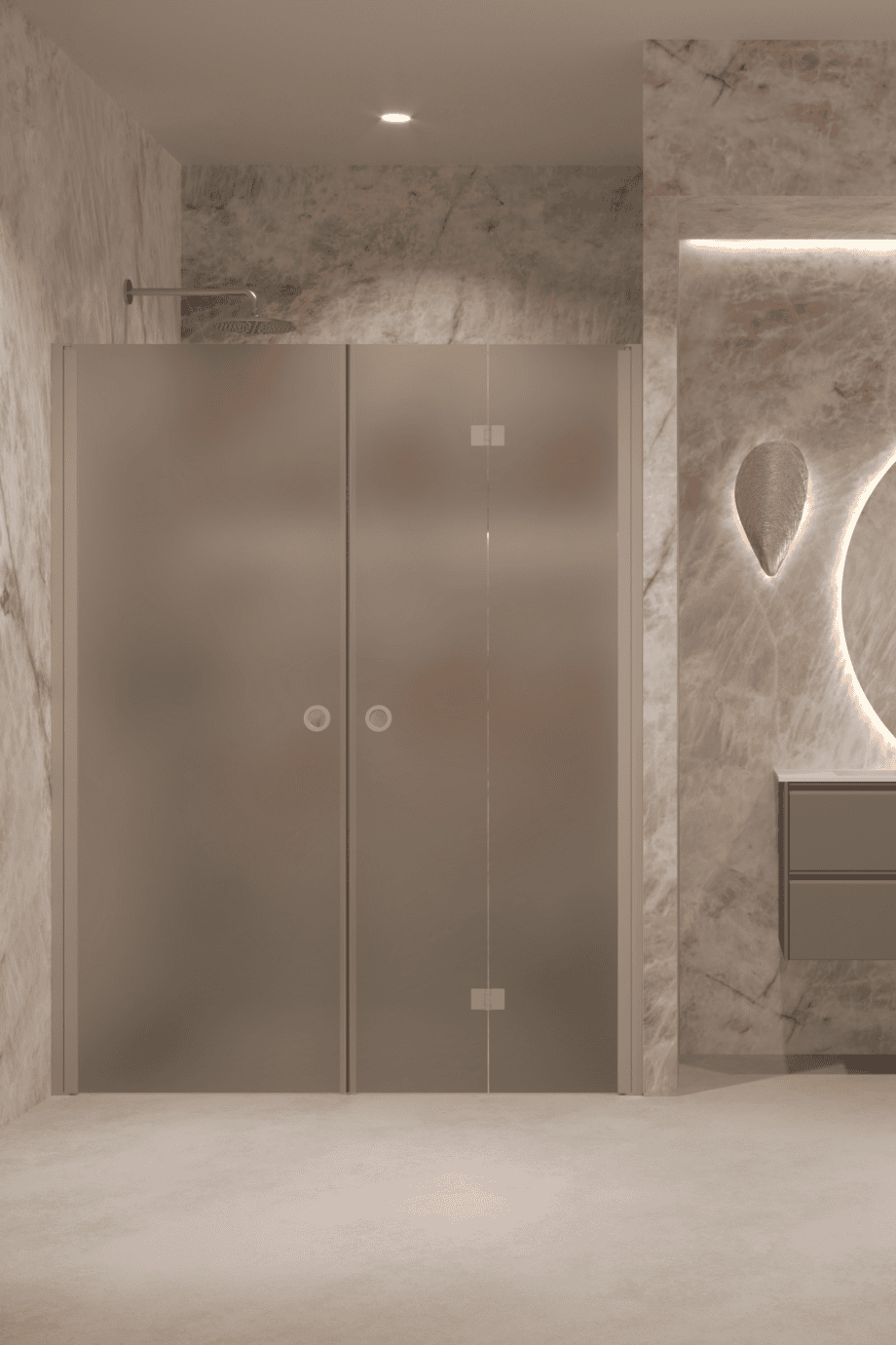 Alcove shower screen Hietakari Forma 322, Sand frame, grey satin glass Alcove shower screen Hietakari Forma 322, Sand frame, grey satin glass