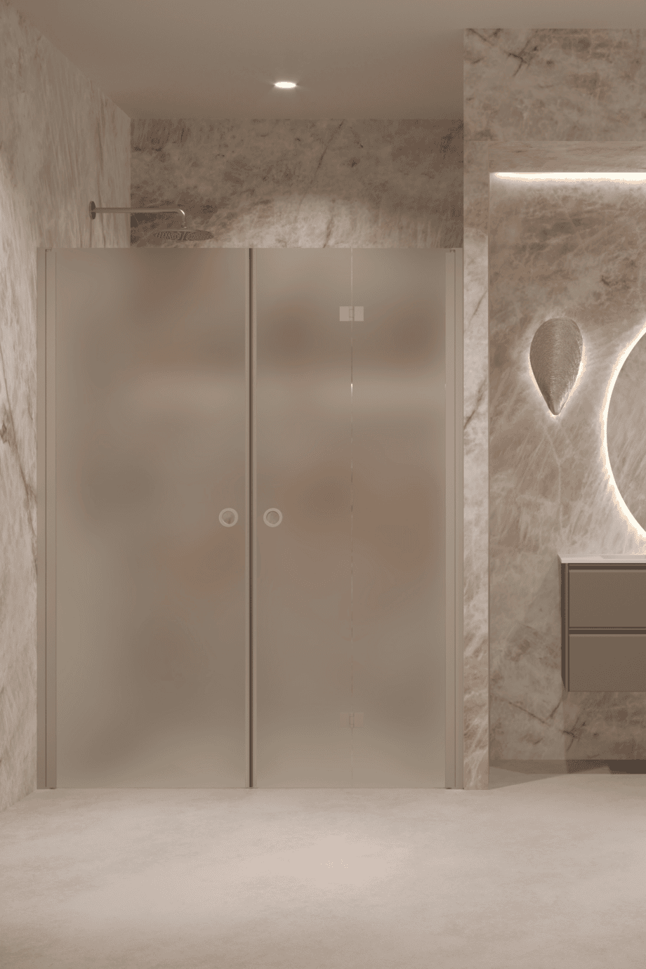Alcove shower screen Hietakari Forma 322, Sand frame, satin frosted glass Alcove shower screen Hietakari Forma 322, Sand frame, satin frosted glass