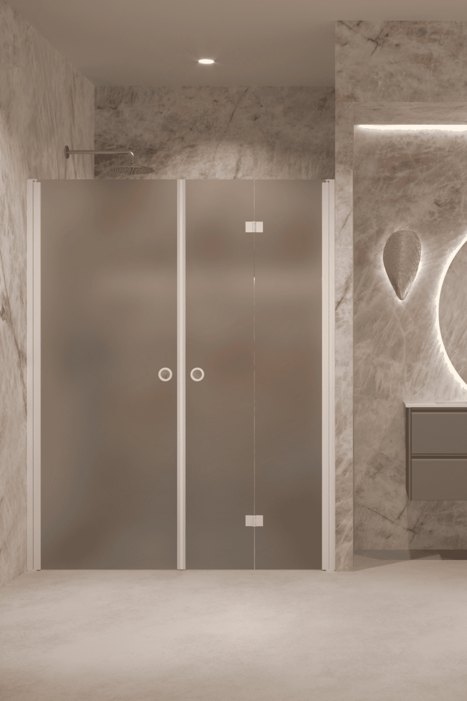 Alcove shower screen Hietakari Forma 322, white frame, grey satin glass Alcove shower screen Hietakari Forma 322, white frame, grey satin glass
