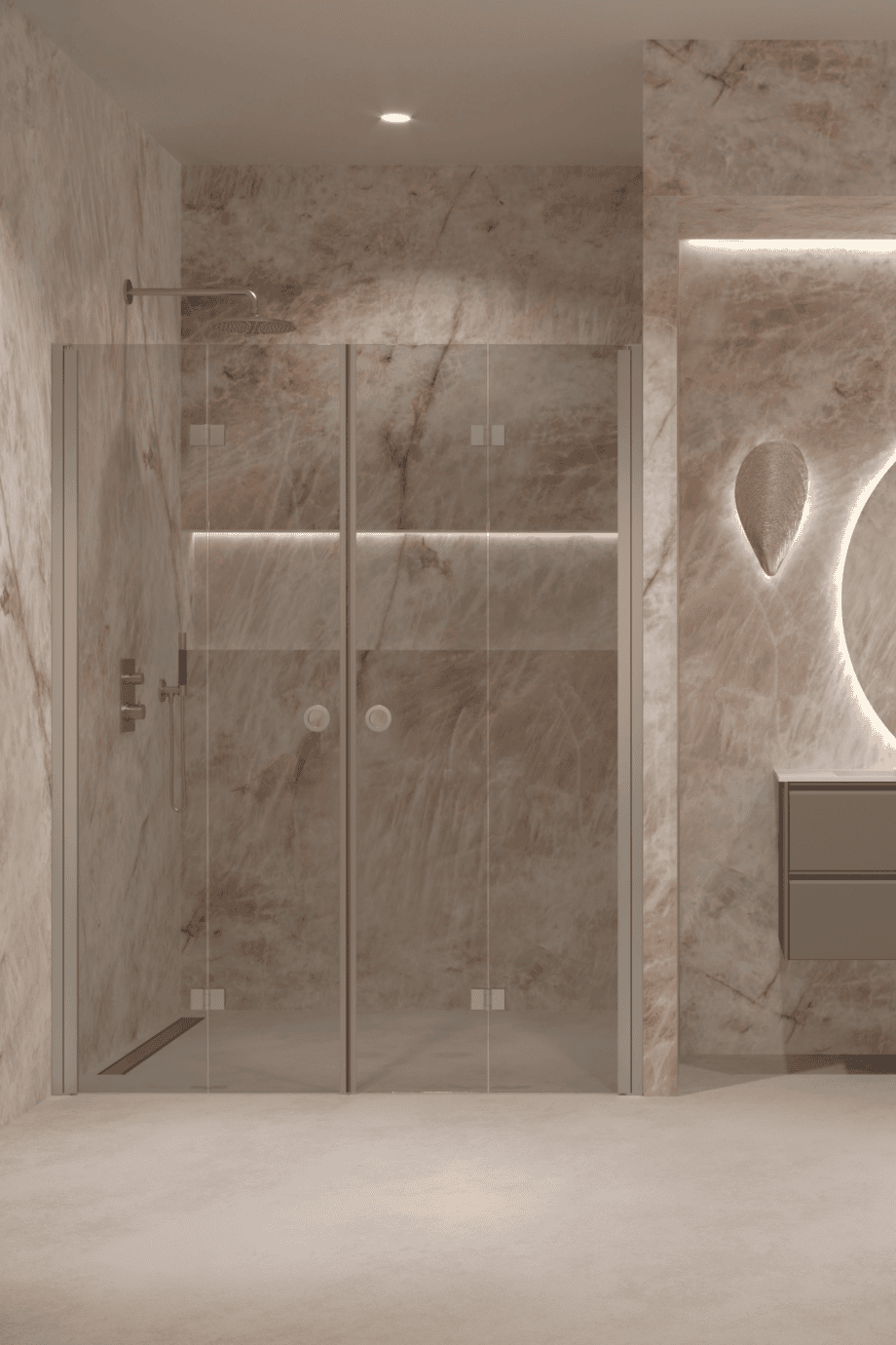Alcove shower screen Hietakari Forma 325, aluminium frame, grey tinted glass