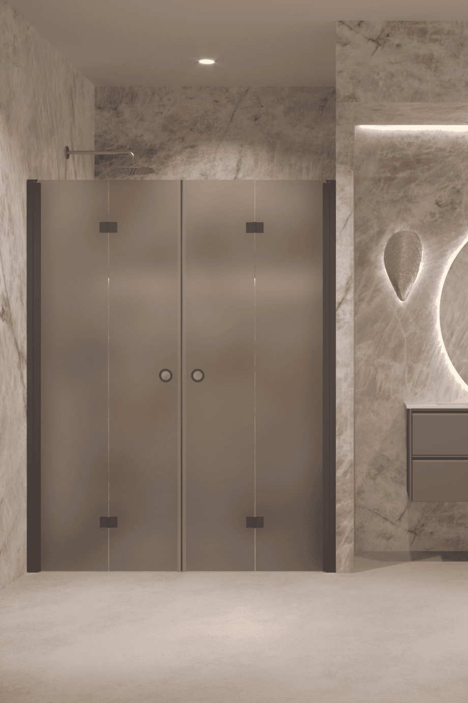 Alcove shower screen Hietakari Forma 325, Cocoa frame, grey satin glass