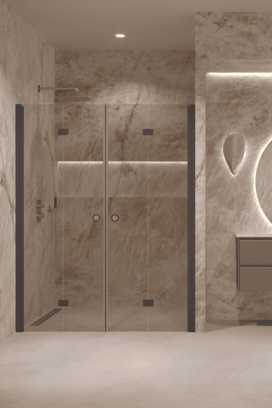 Alcove shower screen Hietakari Forma 325, Cocoa frame, bronze tinted glass