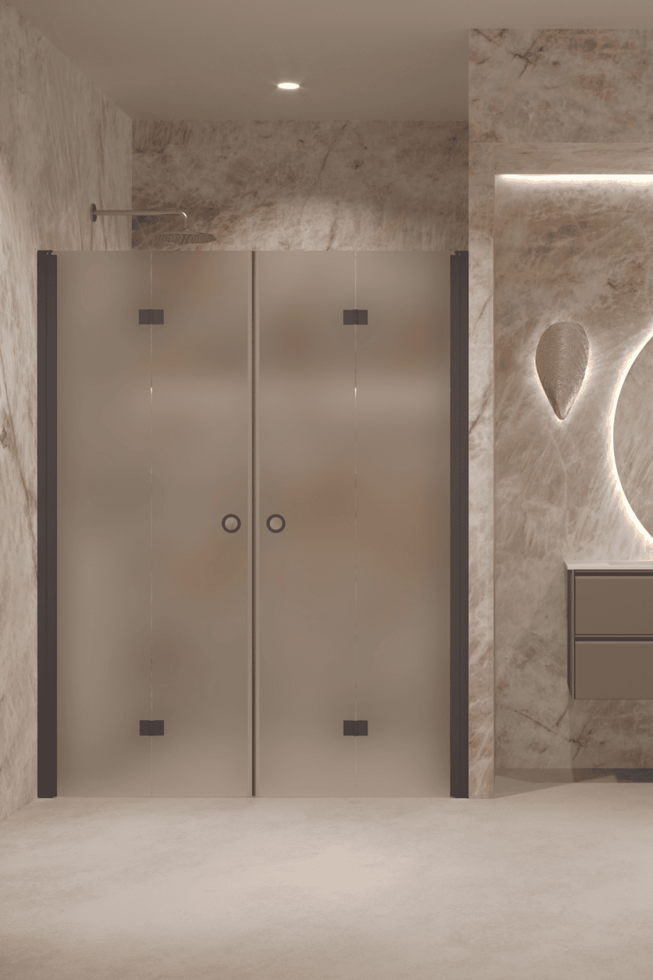 Alcove shower screen Hietakari Forma 325, Cocoa frame, satin frosted glass