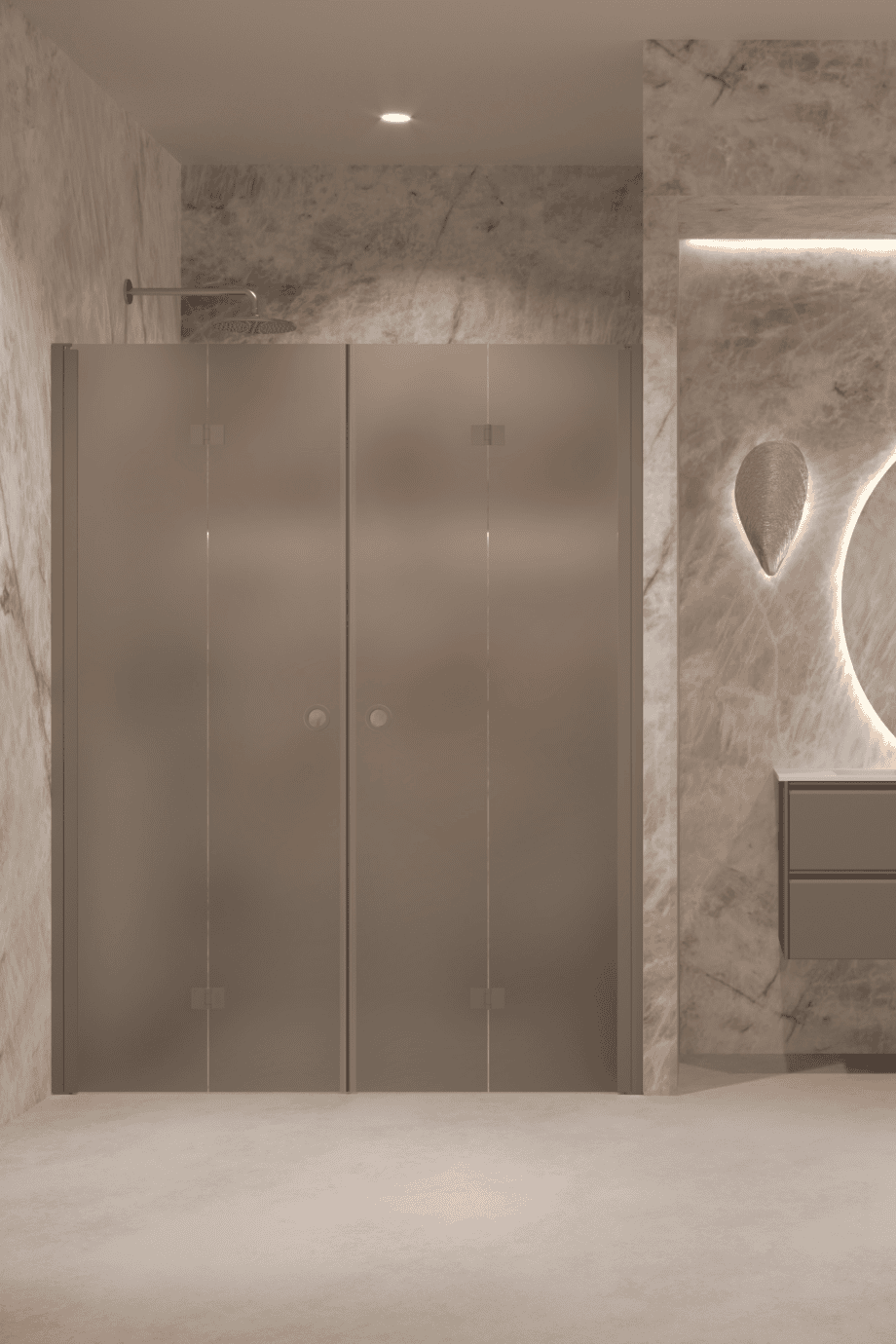 Alcove shower screen Hietakari Forma 325, Mocha frame, grey satin glass