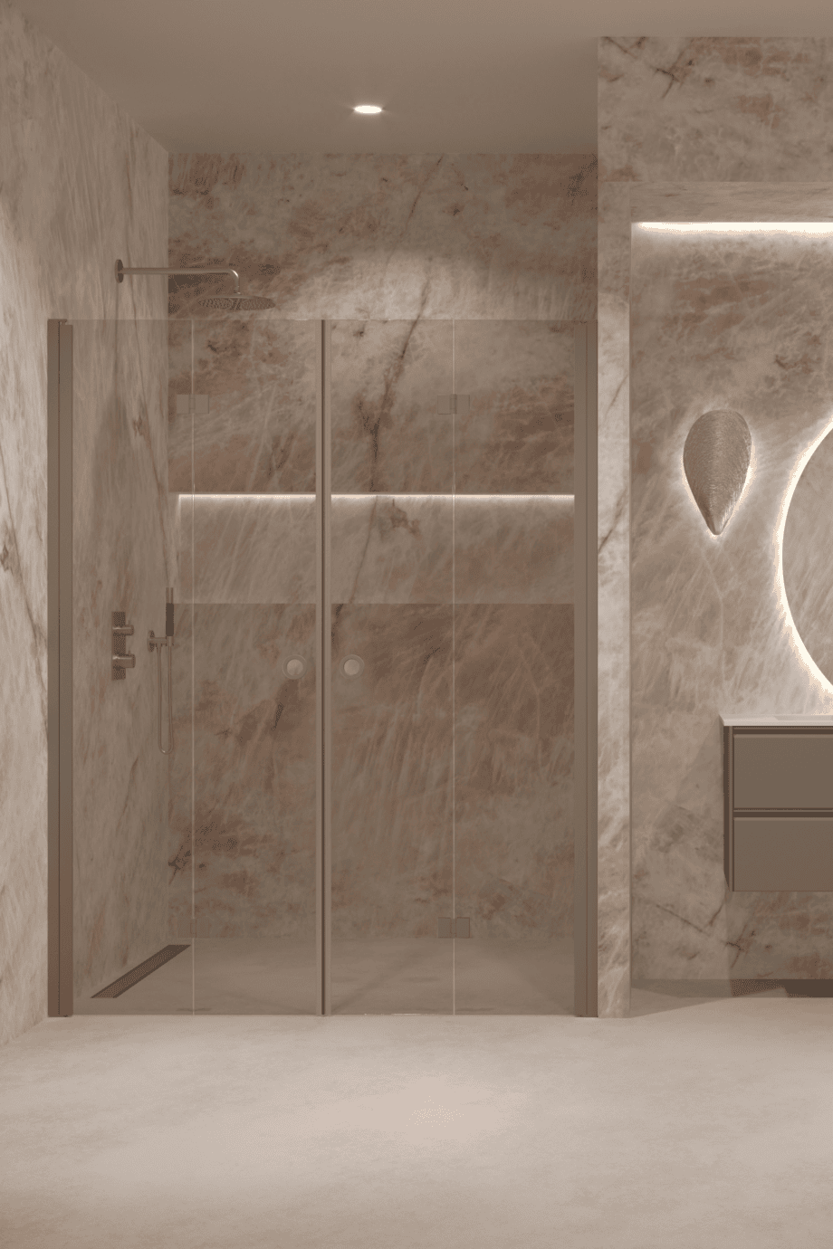 Alcove shower screen Hietakari Forma 325, Mocha frame, bronze tinted glass