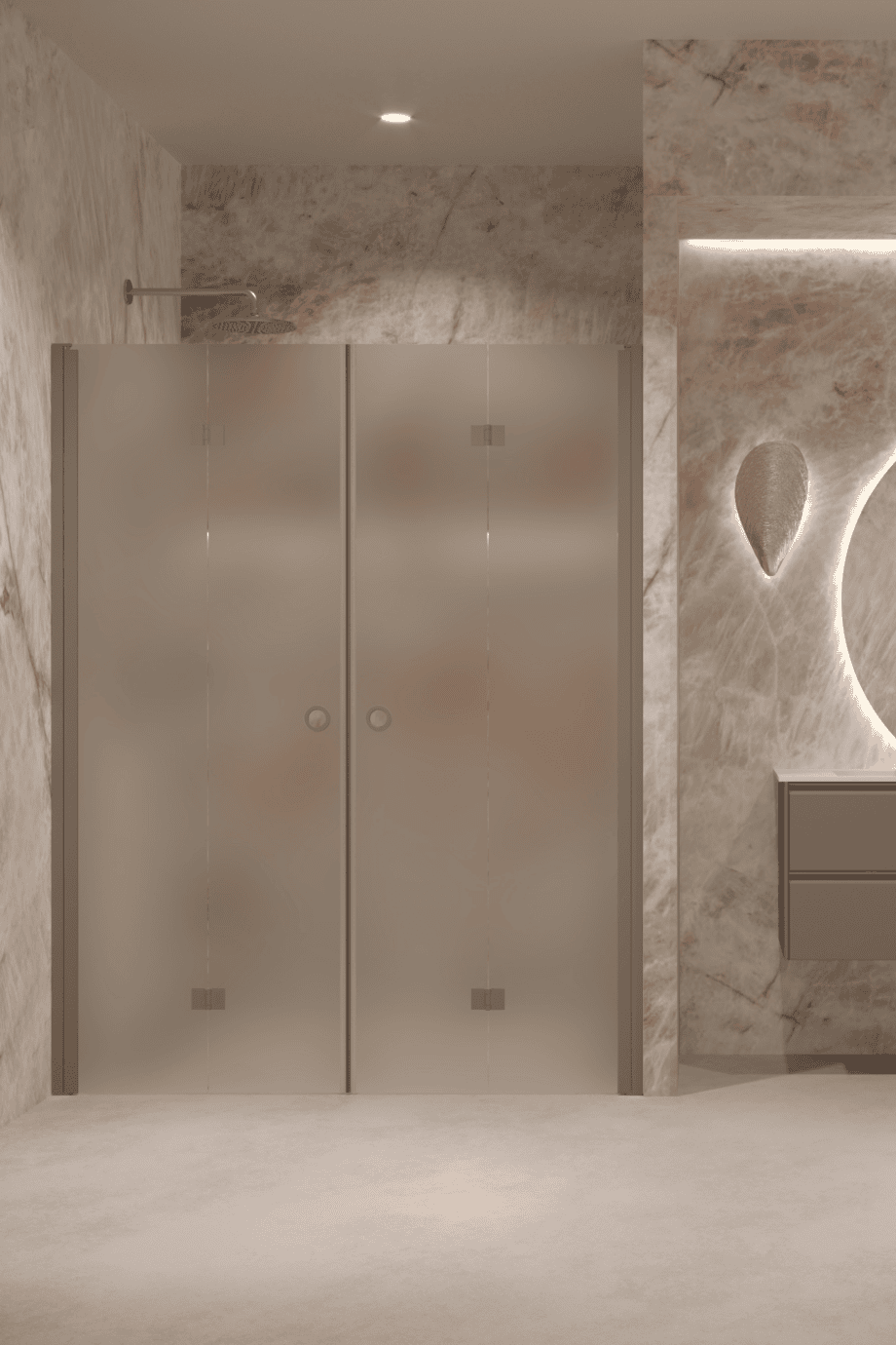 Alcove shower screen Hietakari Forma 325, Mocha frame, satin frosted glass