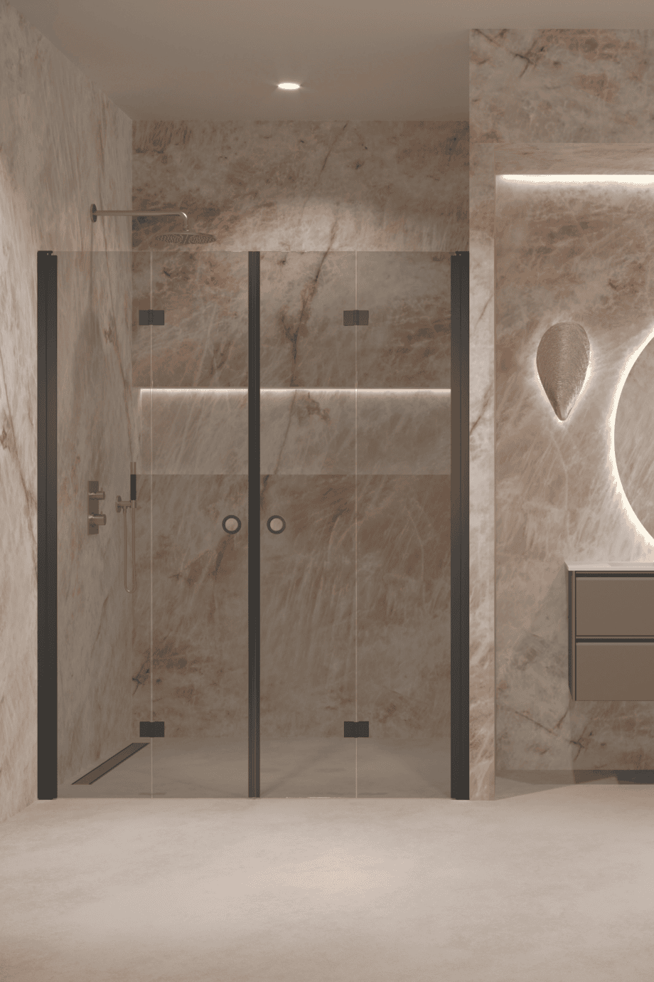 Alcove shower screen Hietakari Forma 325, black frame, grey tinted glass