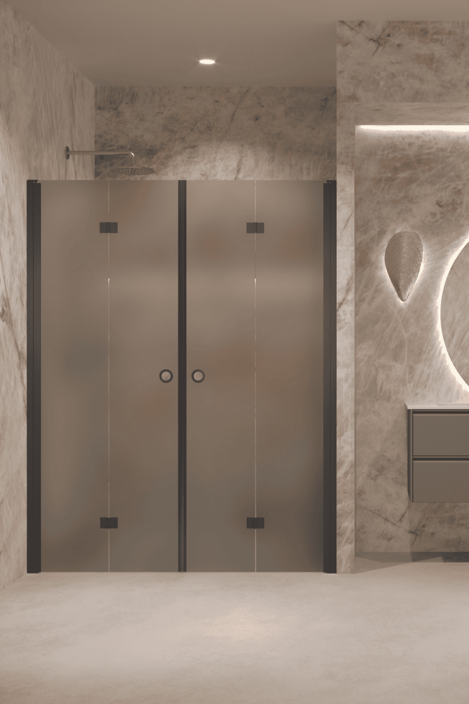 Alcove shower screen Hietakari Forma 325, black frame, grey satin glass