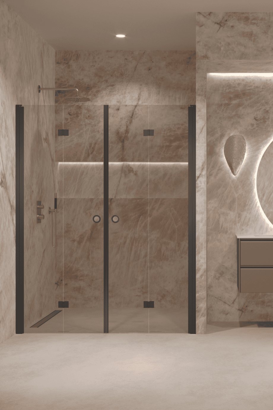 Alcove shower screen Hietakari Forma 325, black frame, bronze tinted glass