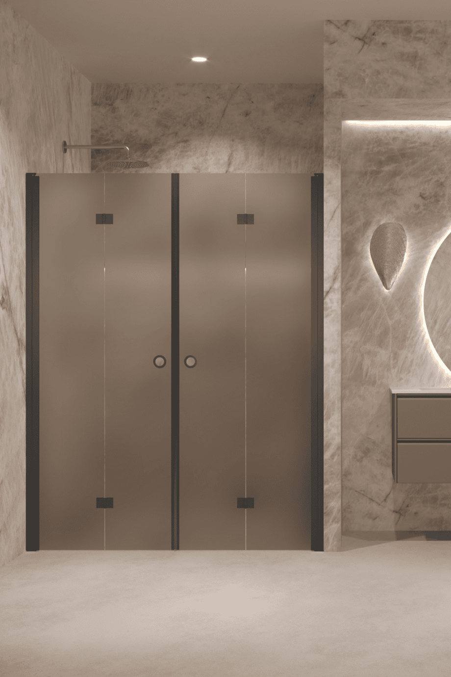 Alcove shower screen Hietakari Forma 325, black frame, brown satin glass