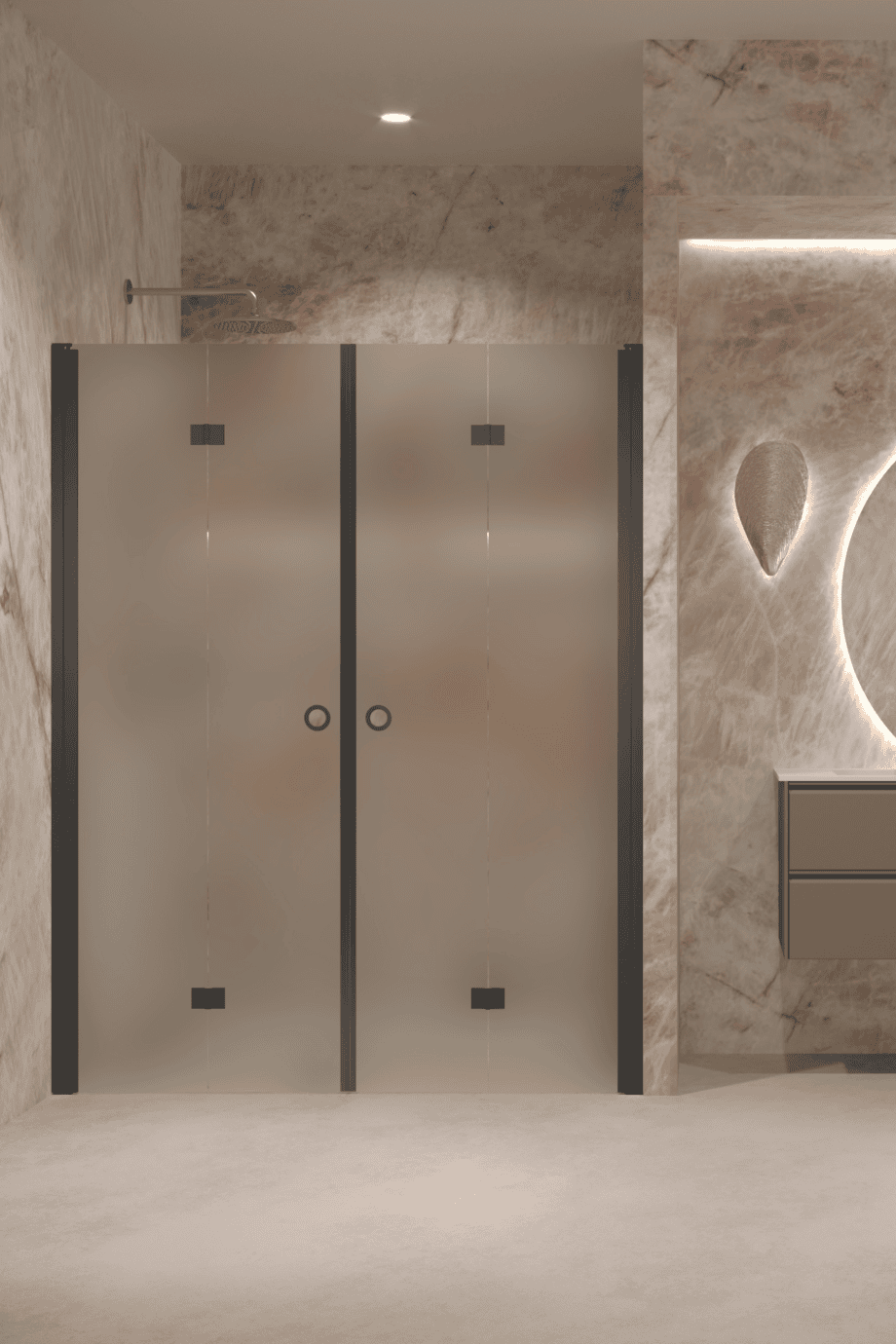 Alcove shower screen Hietakari Forma 325, black frame, satin frosted glass