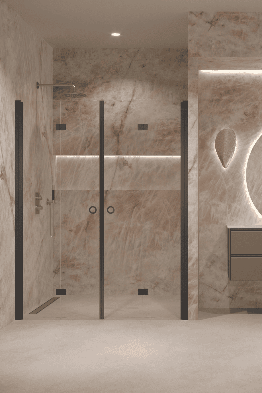 Alcove shower screen Hietakari Forma 325, black frame, super bright glass