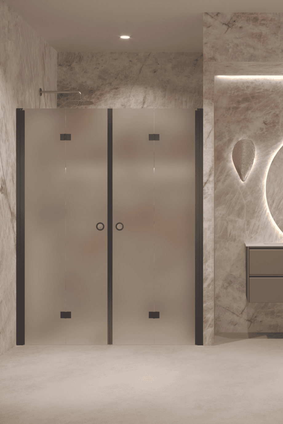 Alcove shower screen Hietakari Forma 325, black frame, super bright satin glass
