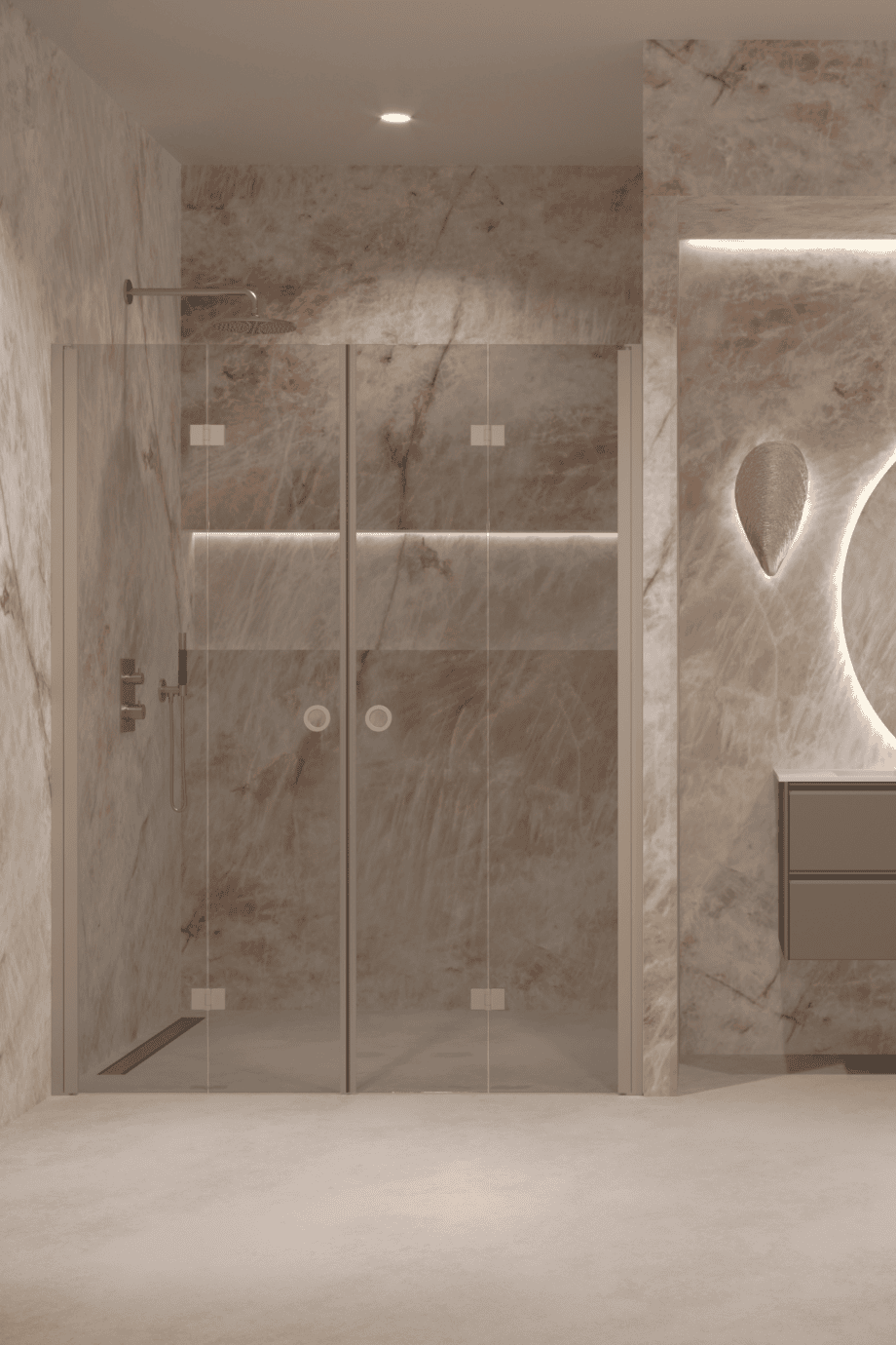 Alcove shower screen Hietakari Forma 325, Sand frame, grey tinted glass