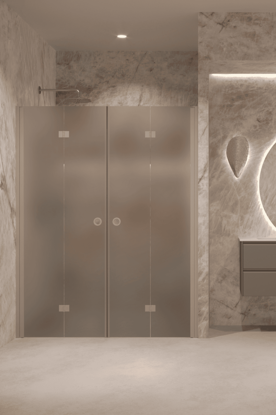 Alcove shower screen Hietakari Forma 325, Sand frame, grey satin glass