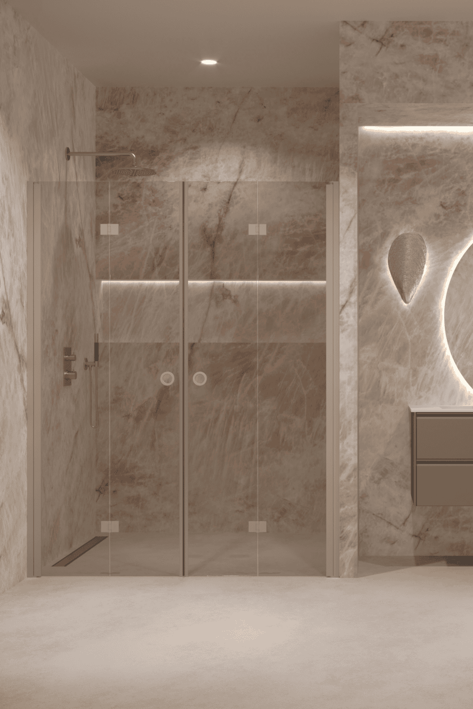 Alcove shower screen Hietakari Forma 325, Sand frame, bronze tinted glass