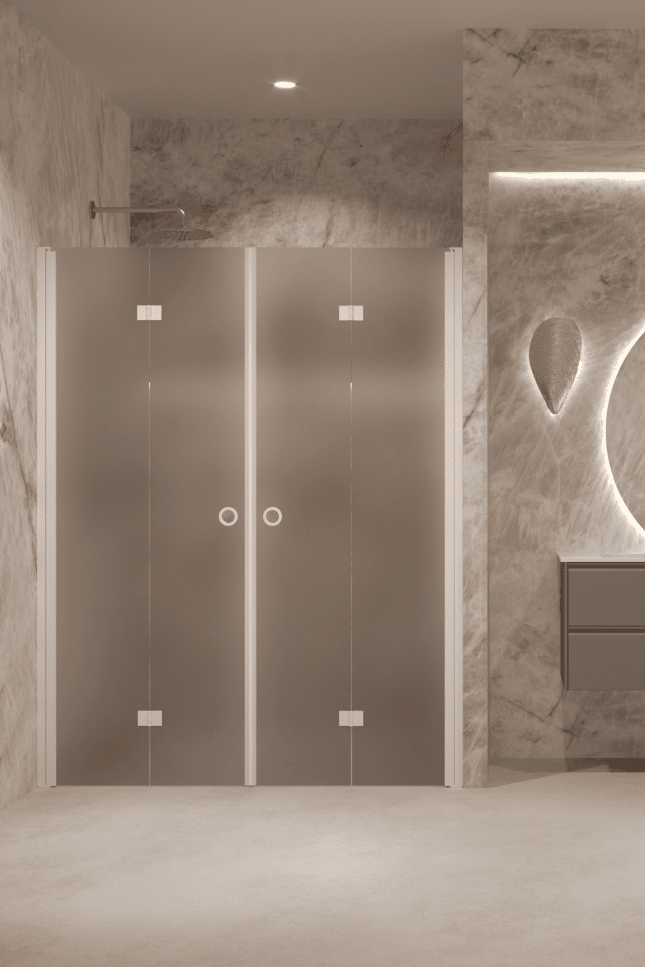 Alcove shower screen Hietakari Forma 325, white frame, grey satin glass