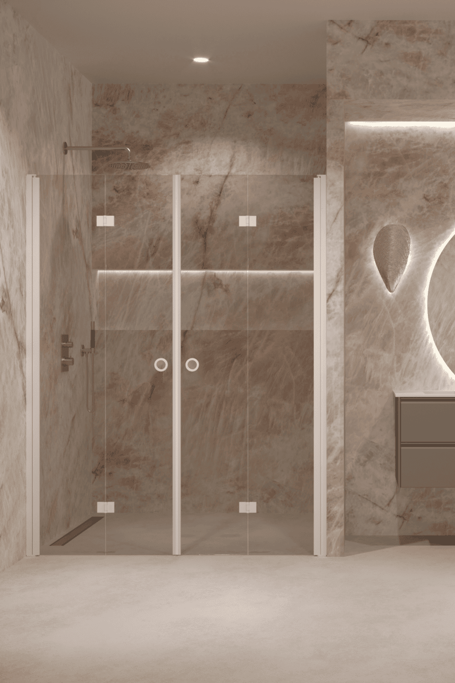 Alcove shower screen Hietakari Forma 325, white frame, bronze tinted glass