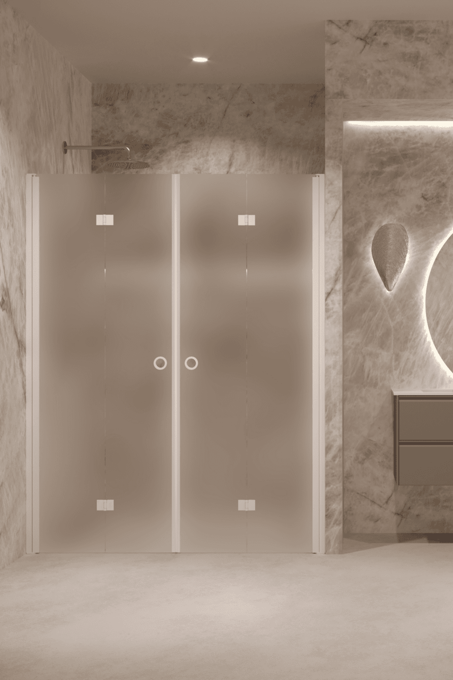 Alcove shower screen Hietakari Forma 325, white frame, super bright satin glass