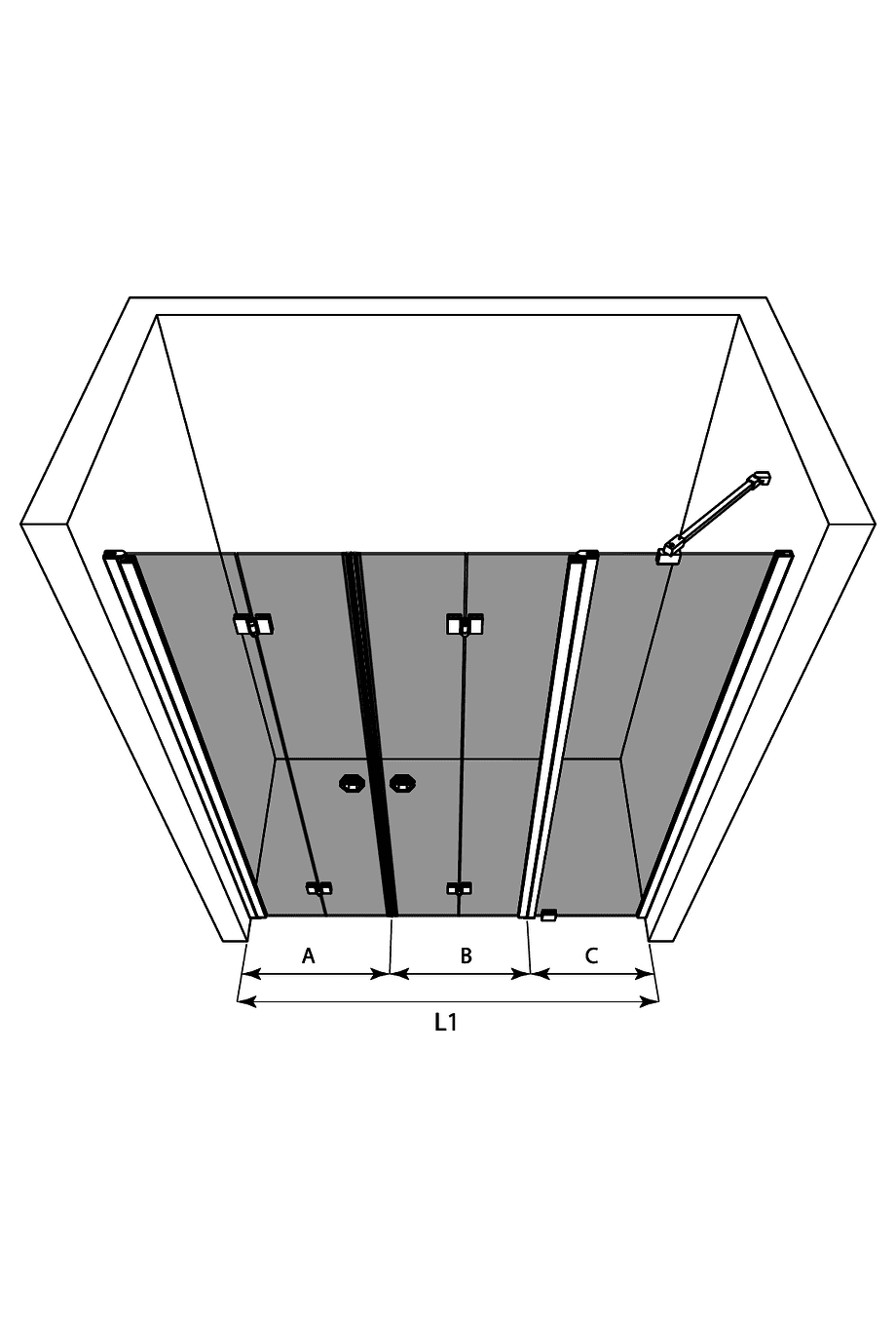 Alcove shower screen Hietakari Forma 327 – 3D drawing Alcove shower screen Hietakari Forma 327 – 3D drawing